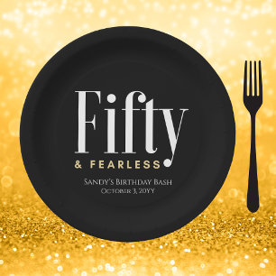 50 & Fearless Birthday Elegant Modern Black Custom Paper Plate