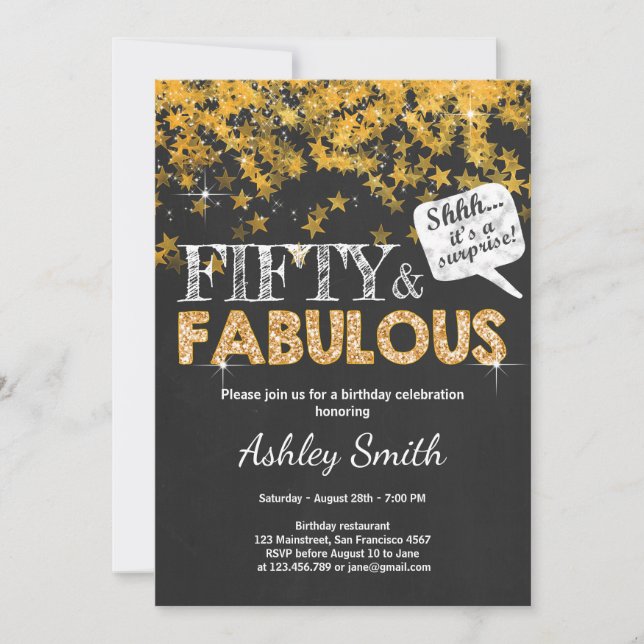 50 Fifty and Fabulous Birthday Invitation Gold (Front)