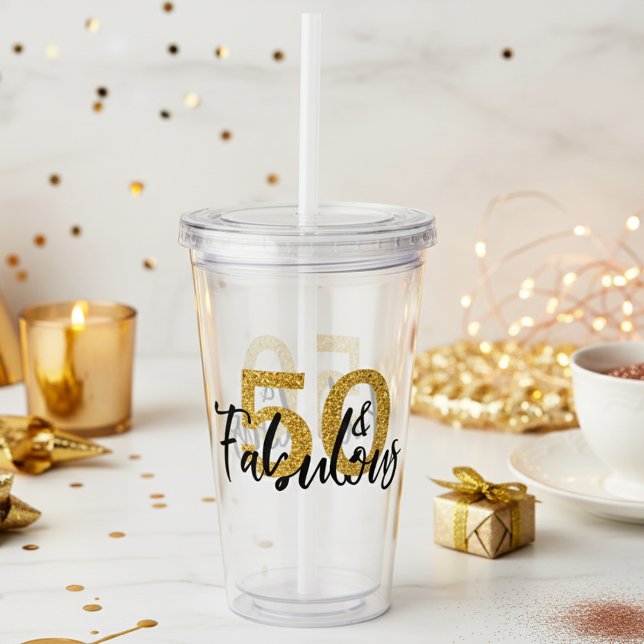 50 Fifty and Fabulous Gold Glitter Gift  party Acrylic Tumbler (Creator Uploaded)