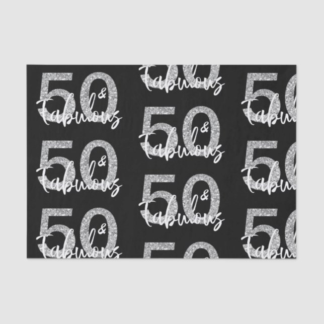 50 Fifty and Fabulous Silver Glitter Modern Tissue Paper (Front)