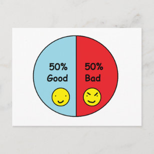 50% Good and 50% Bad Pie Chart Postcard