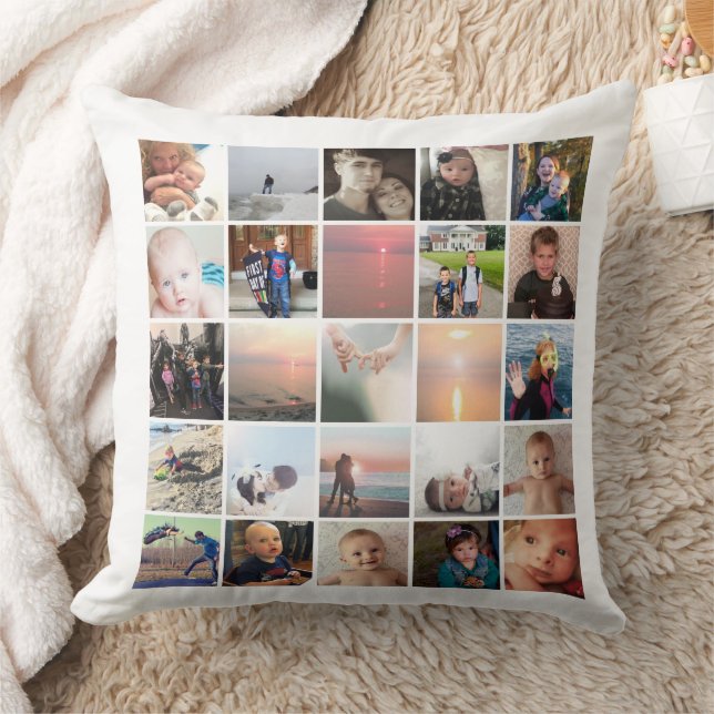 50 Instagram Photo Collage Keepsake White Throw Cushion (Blanket)