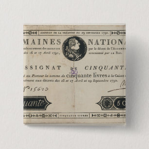 50 livres bank note, 29th October 1790 15 Cm Square Badge