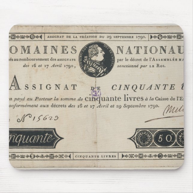 50 livres bank note, 29th October 1790 Mouse Mat (Front)