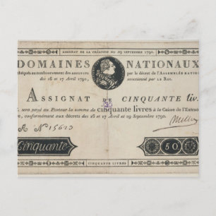 50 livres bank note, 29th October 1790 Postcard