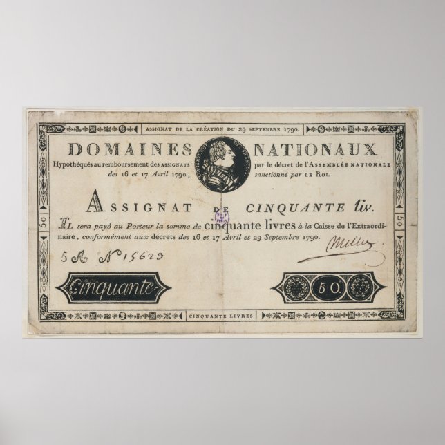 50 livres bank note, 29th October 1790 Poster (Front)