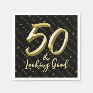 50 & Looking Good Gold Birthday Napkin