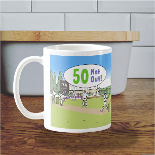 50 Not Out Cricket Theme. 50th Birthday Coffee Mug