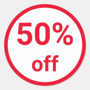 50% Off Bright Red Sale Ticket Classic Round Sticker