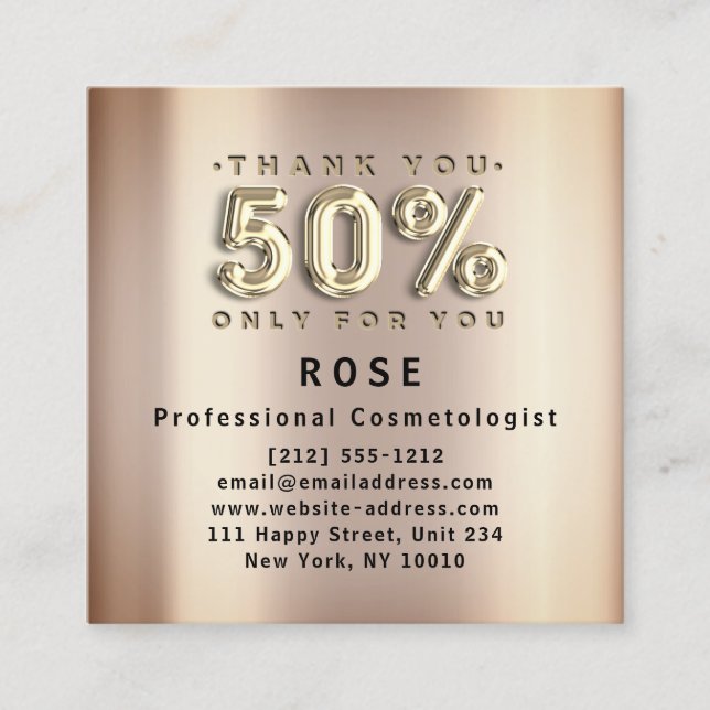 50% Off Discount Logo Thank You Rose Gold Appointment Card (Front)