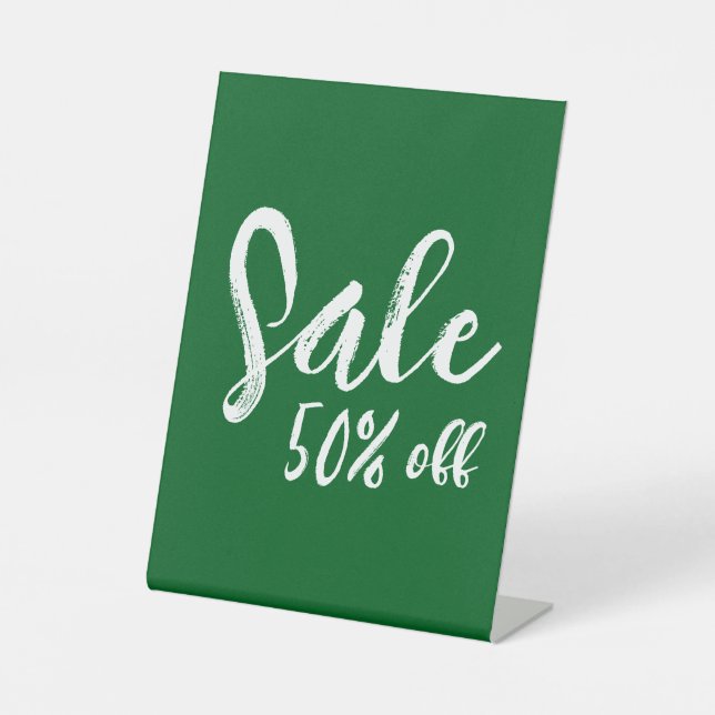 50% off Green Tabletop Sale Sign, Retail Business Pedestal Sign (Front)