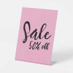 50% off Pink Tabletop Sale Sign, Retail Business Pedestal Sign