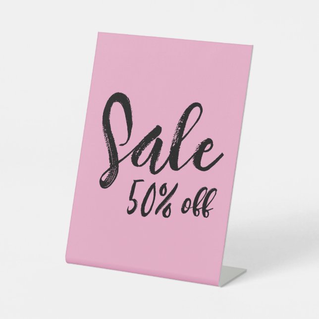 50% off Pink Tabletop Sale Sign, Retail Business Pedestal Sign (Front)