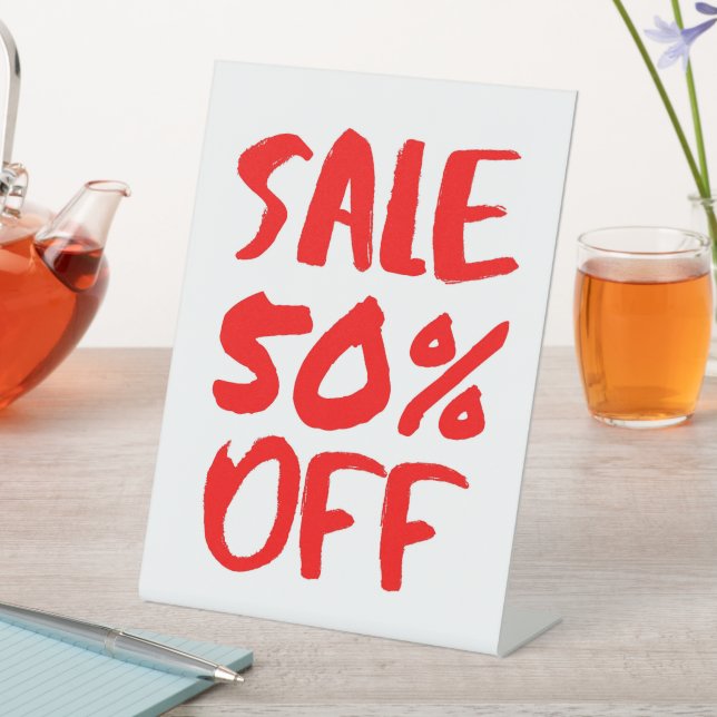 50% Off Retail Sale Sign, Tabletop Signage, Small Pedestal Sign (In SItu)
