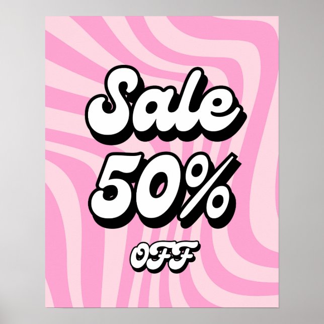 50% Off Sale Sign, Pink Retro Boutique Sale Poster (Front)