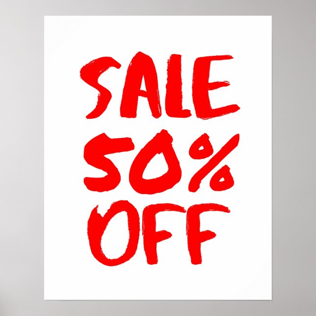 50% Off Sale Sign, Red Retail Store Signage, Large Poster (Front)