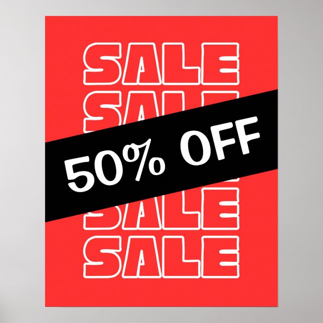 50% Off Sale Sign, Retail Store Signage, Red Sale  Poster (Front)