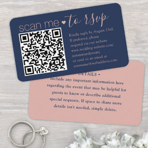 50 Pack DIY Colours Navy & Pink Details & QR RSVP Business Card