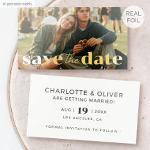 50 Pack Gold Foil Photo Save the Date White Cards