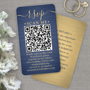 50 Pack QR RSVP Blue and Gold Wedding Enclosure Business Card