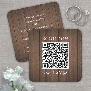 50 Pack QR RSVP Brown Faux Wood Wedding Enclosure Square Business Card