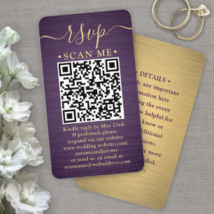 50 Pack QR RSVP Purple and Gold Wedding Enclosure Business Card