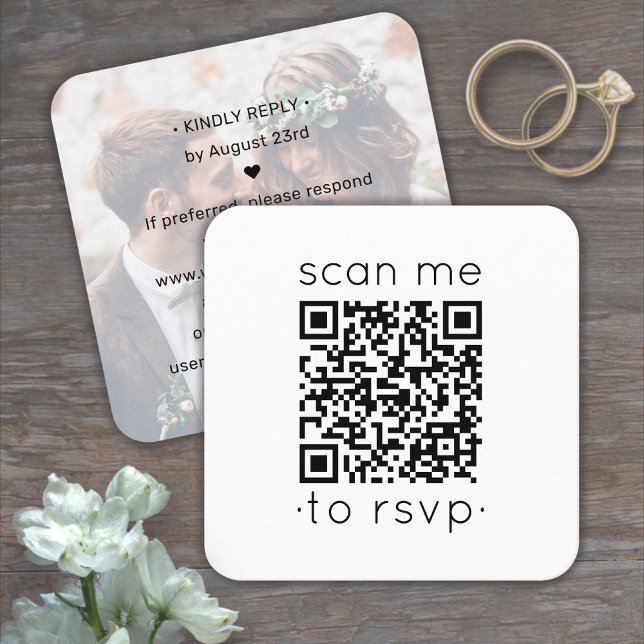 50 Pack QR  RSVP Wedding Website Photo Enclosure Square Business Card (Creator Uploaded)