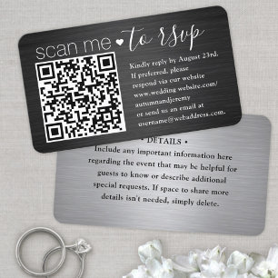 50 Pack Scan Me QR RSVP  Black and Silver Wedding Business Card