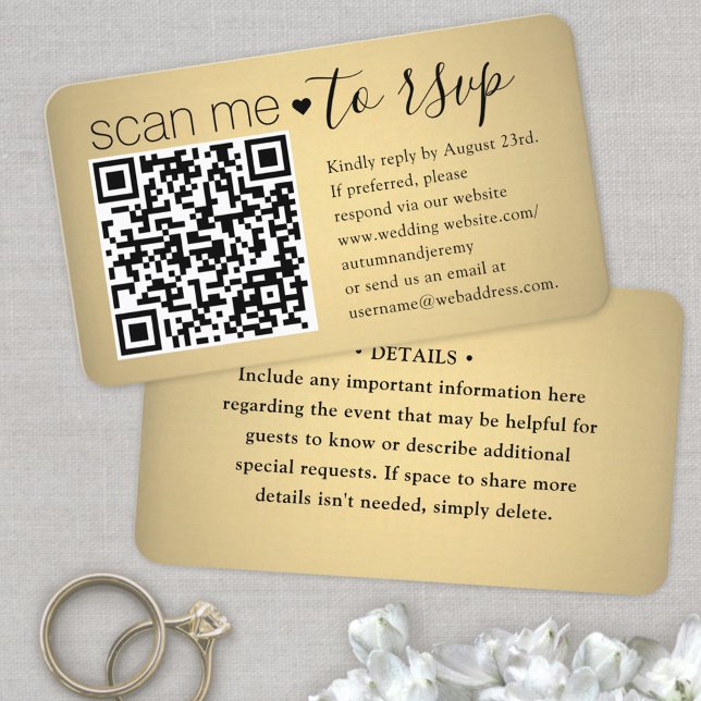 50 Pack Scan Me QR RSVP Faux Gold Foil Enclosure Business Card (Creator Uploaded)