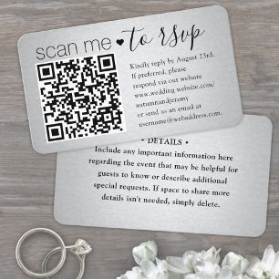 50 Pack Scan Me QR RSVP Faux Silver Enclosure Business Card