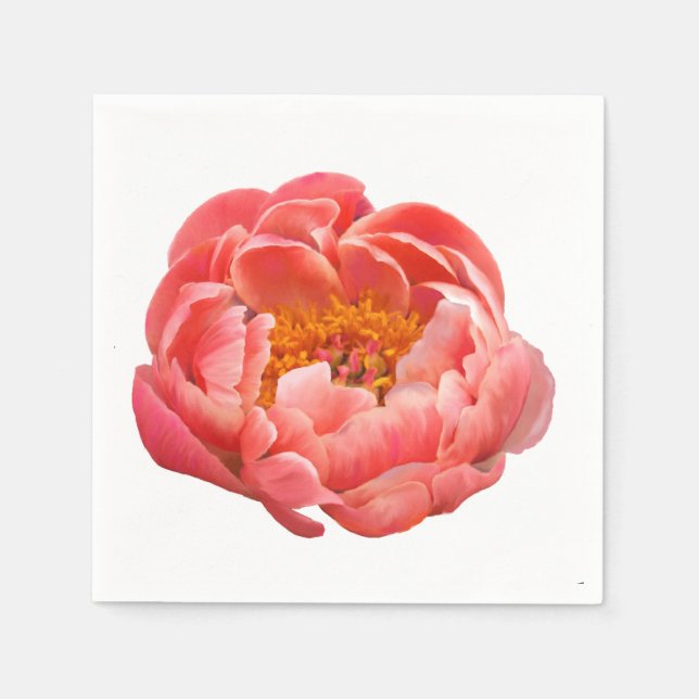 50 Paper Napkins - Coral Peony (Front)