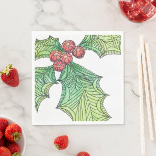 50 Paper Napkins Holly Jolly