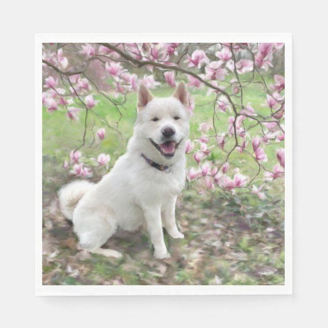 50 Paper Napkins - White Akita (Front)