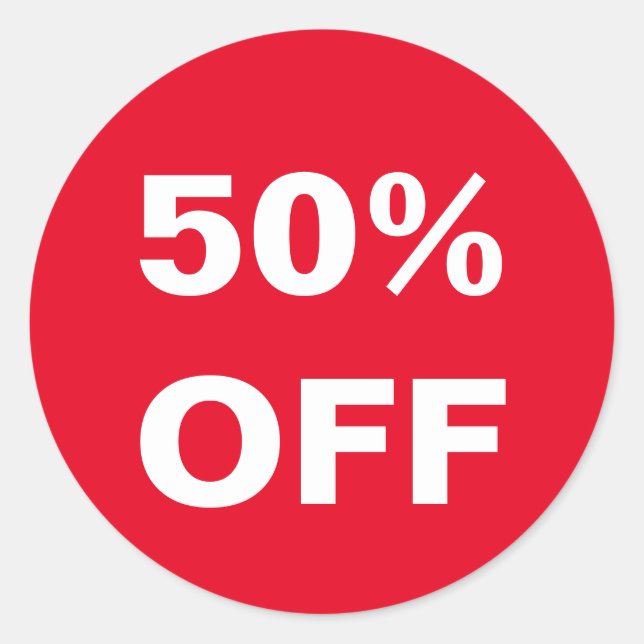 50 Percent Off price Retail store sales stickers (Front)