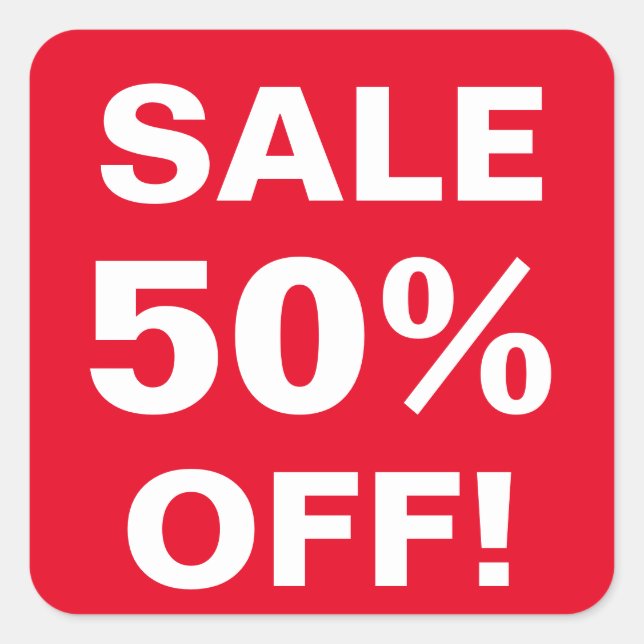 50 Percent Off sale price sticker for retail shop (Front)