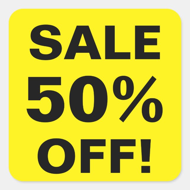 50 Percent Off sale price stickers for retail shop (Front)