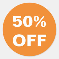 50 Percent Off the price orange retail stickers