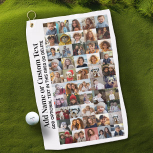 50 Photo Collage - Custom Text - Black and White Golf Towel