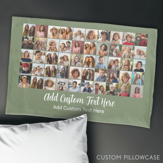 50 Photo Collage Grid - Script Text Pillowcase (Custom Photo Collage Pillowcase)