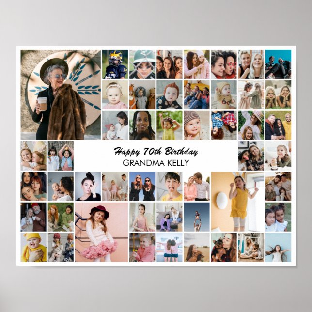 50 Photo Collage Personalized Birthday Gift Poster (Front)