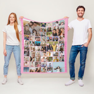 50 Picture Photo Collage Custom Color Pink Fleece Blanket