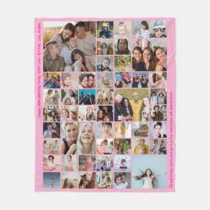 50 Picture Photo Collage Custom Color Pink Fleece Blanket