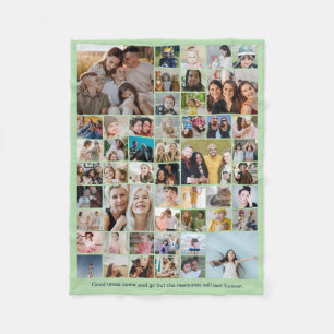50 Pictures Photo Collage Custom Color Mint Green Fleece Blanket