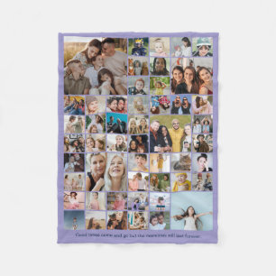50 Pictures Photo Collage Custom Color Purple Fleece Blanket