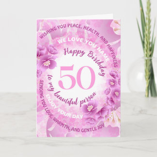 50 Pink Cherry Blossom Floral Milestone Birthday Card