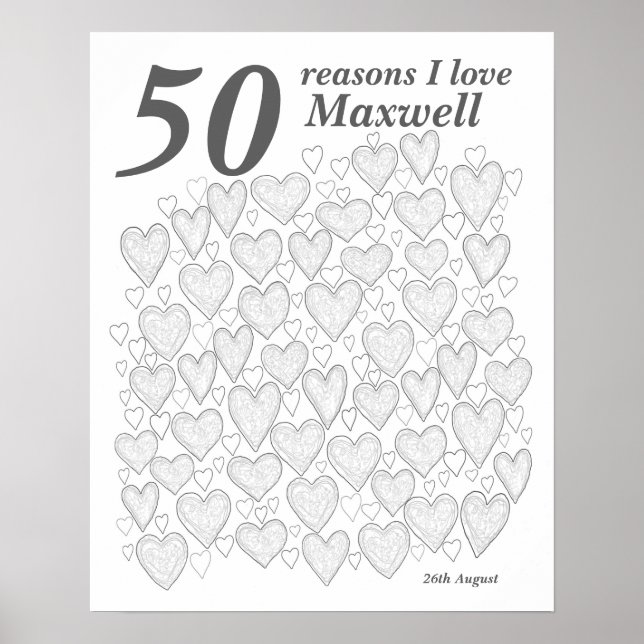 50 Reasons I Love You - 50th Birthday Gift Poster (Front)
