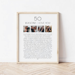 50 Reasons I Love You Gift For Milestone Birthday Poster