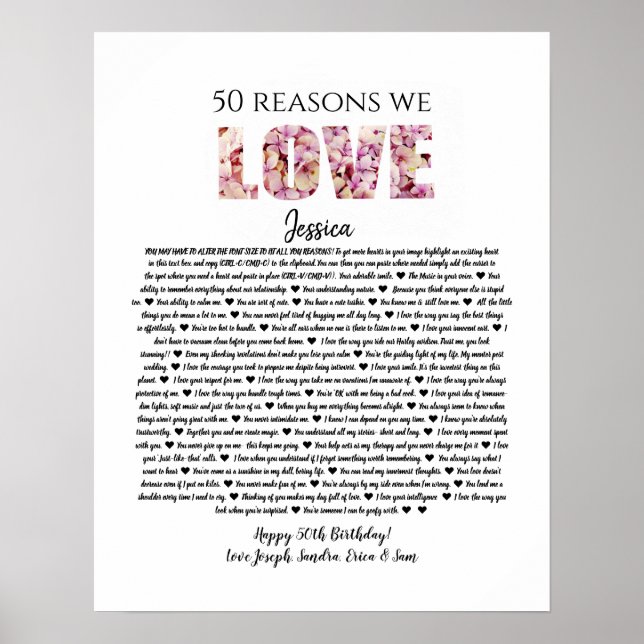 50 reasons we love you birthday gift mom sister poster (Front)