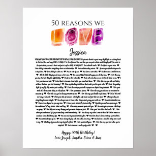 50 reasons we love you birthday gift mum sister po poster