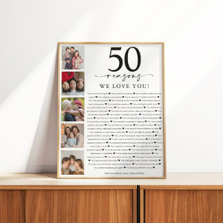 50 Reasons We Love You Birthday or Anniversary Poster